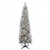 Home Accents Holiday 7.5 ft. Pre-Lit LED Flocked Lexington Pine Pencil Artificial Christmas Tree with 250 Warm White Lights