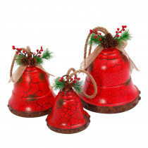S/3 Metal Red Holiday Bells