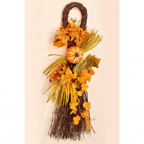 26 in. Fall Twig Teardrop with Long Grasses Berries Pumpkins and Leaves