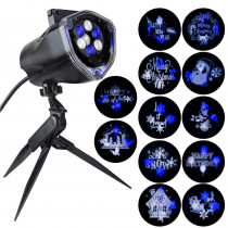 LightShow Blue White LED Whirl-A-Motion and Static Projection Light with 12-Changeble Slides Stake
