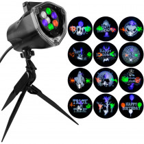 LightShow 1-LED Light Projection-Whirl-A-Motion Plus Static Stake with 12-Multi Color Halloween Slides