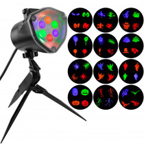 LightShow Projection 4-Bulb LED Multi Color Whirl-a-Motion Strobe Light Stake with 12-Changeble Halloween Slides