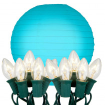 Lumabase 10 in. 10-Light Turquoise Paper Lantern String Lights