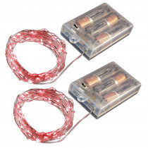 Lumabase Battery Operated LED Waterproof Mini String Lights with Timer (50ct) Red (Set of 2)