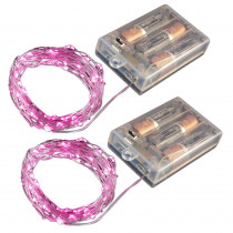 Lumabase Battery Operated LED Waterproof Mini String Lights with Timer (50ct) Pink (Set of 2)