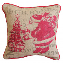 Manor Luxe 14 in. H x 14 in. W Saint Nick Christmas with Printed Burlap Collection Pillow