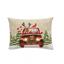 Manor Luxe 0.1 in. H x 18 in. W x 13 in. D Snowy Car Santa Light Up Christmas Pillow