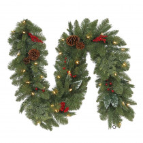 Martha Stewart Living 6 ft. Battery-Operated Pre-Lit LED Artificial Winslow Fir Christmas Garland with 130 tips, 35 Clear Lights and Timer