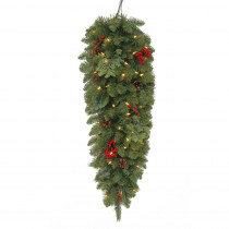 Martha Stewart Living 36 in. Battery-Operated Pre-Lit LED Artificial Winslow Fir Christmas Tear-drop Swag with 148 Tips and 50 Clear Lights