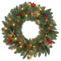Martha Stewart Living 24 in. Pre-Lit Artificial Winslow Fir Christmas Wreath with 110 Tips and 35 Clear Lights