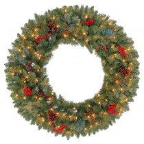 Martha Stewart Living 36 in. Pre-Lit Artificial Winslow Fir Christmas Wreath with 311 Tips and 150 Clear Lights