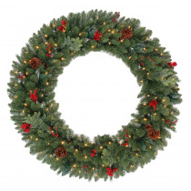 Martha Stewart Living 48 in. Battery Operated Pre-Lit LED Artificial Winslow Fir Christmas Wreath with 436 Tips and 120 Warm White Lights