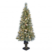 Martha Stewart Living 4.5 ft. Pre-Lit LED Sparkling Pine Potted Artificial Tree with163 Tips, Pine cones, Glitter and 100 Warm White Lights