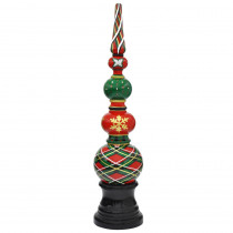 MPG 52 in. H. Green Plaid Holiday Topiary with Pedestal Base in Composite
