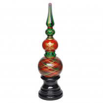 MPG 42.25 in. H. Red Plaid Christmas Topiary with Pedestal Base in Cast Stone