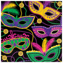 Amscan Mardi Gras Masks 6.5 in. x 6.5 in. Paper Mardi Gras Lunch Napkins (5-Pack, 16-Count)