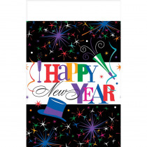 Amscan New Year's 54 in. x 84 in. Multicolor Ring in the New Year Plastic Tablecover (3-Count, 2-Pack)