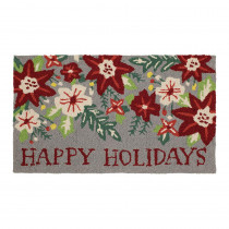 Home Accents Holiday Snowfall Poinsettia Greetings 18 in. x 30 in. Hand Hooked Door Mat