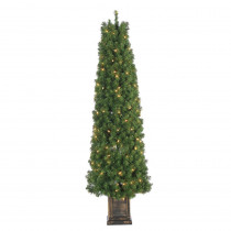 5 ft. Pre-Lit Potted Tower Artificial Christmas Tree with 150 Clear Lights