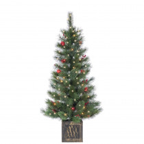 4 ft. Potted Hard Needle Cashmere Artificial Christmas Tree with 50 Clear and Red Lights