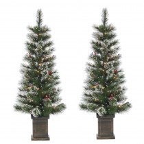S/2 4 ft. Potted Hard Mixed Needle Loveland Spruce Artificial Christmas Tree with 50 Clear White Lights
