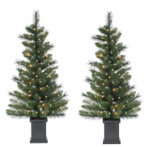 3.5 ft. Potted Hard Mixed Needle Sycamore Spruce Artificial Christmas Tree with 50 Clear Lights