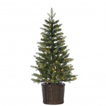 4 ft. Potted Natural Cut Ontario Pine Artificial Christmas Tree with 150 Warm White LED Micro Lights
