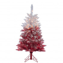 4 ft. Flocked Red Ombre Artificial Christmas Tree with 150 Clear Lights