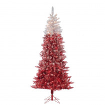 7.5 ft. Flocked Red Ombre Artificial Christmas Tree with 500 Clear Lights