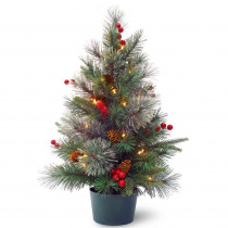 National Tree Company 24 in. Feel-Real Colonial Small Wrapped Tree with Battery Operated LED Lights