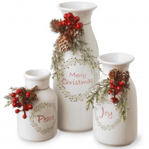 National Tree Company 5 in. Peace/6 in. Joy/9 in. Merry Christmas Holiday Antique Milk Bottles Set (Set of 3)