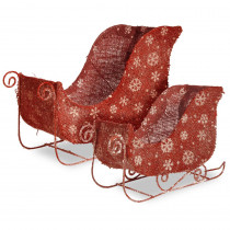 National Tree Company 7 in. and 9 in. Flax Sleigh with Snowflakes and Glitter (Set of 2)