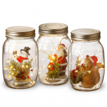 National Tree Company Assortment of 3 - 6.75 in. Holiday Accent Mason Jar Assortment with Lights