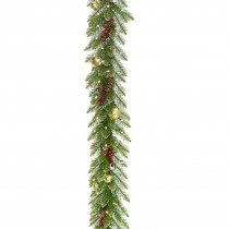 National Tree Company 9 ft. x 10 in. Glittery Gold Dunhill Fir Garland with Red Berries, Gold Edged Cones, Gold Ornaments