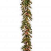 National Tree Company 9 ft. x 12 in. Frosted Pine Berry Collection Garlands with Cones, Red Berries, Silver Glittered Eucalyptus Leaves