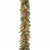National Tree Company 9 ft. x 12 in. Feel Real Bristle Berry Wreath with Red Berries, Cones and 50 Clear Light