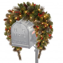National Tree Company 3 ft. Battery Operated Crestwood Spruce Artificial Mailbox Swag with 50 Clear LED Lights