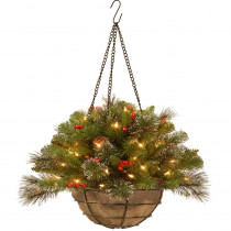 National Tree Company 20 in. Crestwood Spruce Hanging Basket with Battery Operated Warm White LED Lights