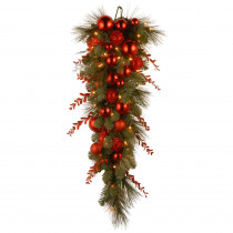 National Tree Company Decorative Collection 36 in. Christmas Red Mixed Teardrop with Battery Operated Warm White LED Lights