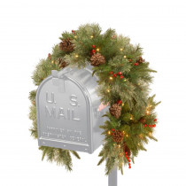 National Tree Company 36 in. Colonial Mailbox Swag with Battery Operated Warm White LED Lights