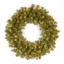 National Tree Company 30 in. Feel-Real Downswept Douglas Fir Wreath with 100 Warm White LED Lights