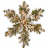 National Tree Company 32 in. Snow Capped Mountain Pine Snowflake with Battery Operated LED Lights
