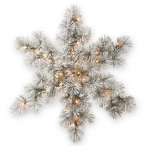 National Tree Company 32 in. Snowy Bristle Pine Artificial Snowflake with Battery Operated Warm White LED Lights