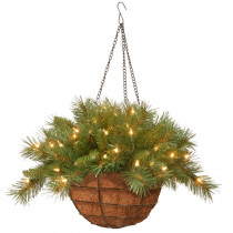 National Tree Company 20 in. Tiffany Fir Hanging Basket with Battery Operated Warm White LED Lights