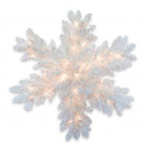 National Tree Company 32 in. White Iridescent Tinsel Artificial Snowflake with Battery Operated Warm White LED Lights