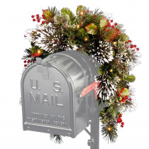 National Tree Company 36 in. Wintry Pine Mailbox Swag with Battery Operated Warm White LED Lights