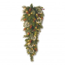 National Tree Company 36 in. Wintry Pine Slim Teardrop with Battery Operated Warm White LED Lights