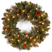 National Tree Company Crestwood Spruce 24 in. Artificial Wreath with Battery Operated Warm White LED Lights