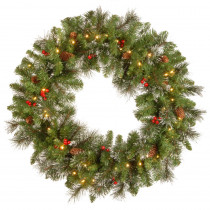 National Tree Company Crestwood Spruce 30 in. Artificial Wreath with Battery Operated Warm White LED Lights