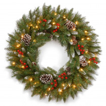 National Tree Company Frosted Berry 30 in. Artificial Wreath with Clear Lights